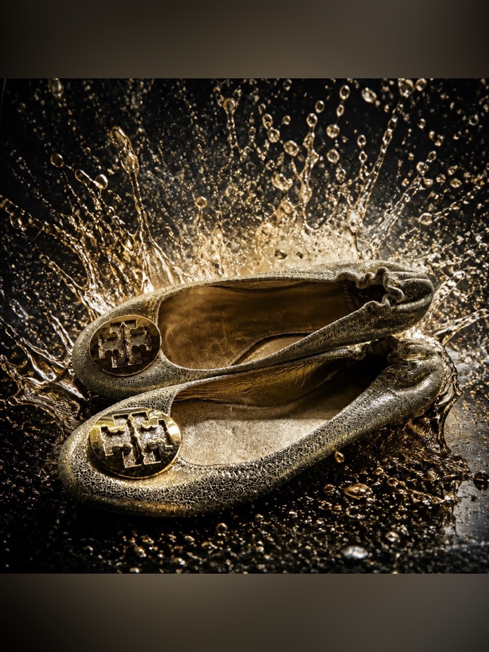 Tory Burch Gold Metallic Logo Ballet Flats